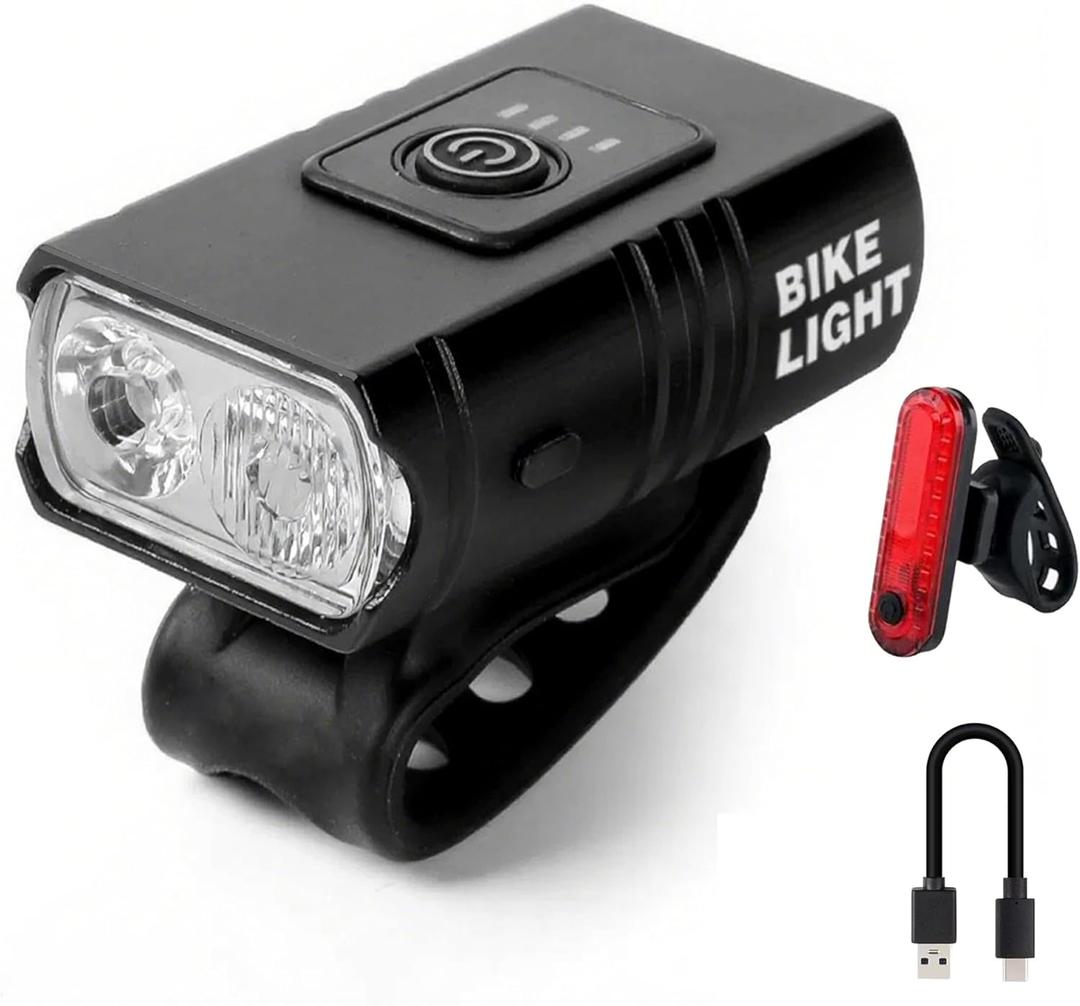 Heeykeey Mini Night Bike Light Set - High Brightness USB Rechargeable LED Front Light (High/Low Beam), Waterproof Front and Rear Lights, Suitable for Adults, Kids, Mountain and City Biking