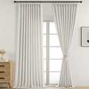 Extra Wide Natural Pinch Pleated Curtains 96 Inches Long 2 Panels, Light Filtering Faux Linen Curtains for Large Windows, 60 Inch Width Farmhouse Drapes for Living Room, 2x60Wx96L Inches