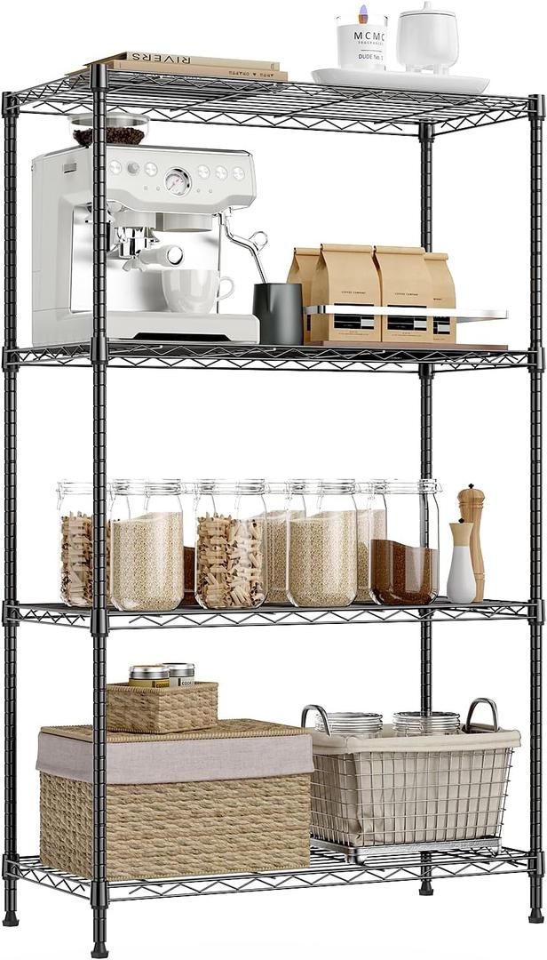 IZEUK 4-Tier Heavy Duty Steel Storage Shelves, Metal Shelf Wire Shelving Rack for Pantry, Kitchen, Garage, or Office Organization (29.5" W x 13.7" D x 47.2" H, 1000LBS, Black)