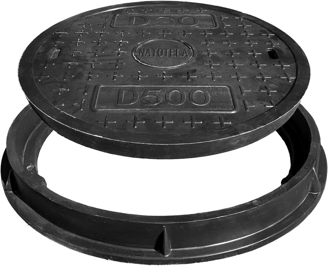 Round 20in Fiberglass Manhole Cover and Frame,18in Clear Opening