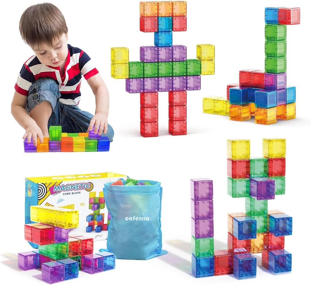 48PCS Magnetic Blocks - 1.38 inch Building Blocks for Toddlers, STEM Building Toy for Kids, Montessori Toys for 3 4 5 6+ Year Old, Magnet Sensory Travel Toys Christmas Birthday Gifts for Boys Girls