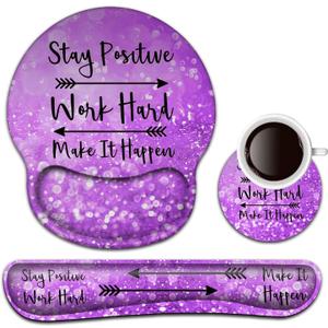 Keyboard Wrist Rest and Mouse Pad with Wrist Support, Ergonomic Mouse Pad Coaster,Easy Typing Pain Relief,Keyboard Mousepad Set,Stay Positive Work Hard and Make It Happen Purple Glitter