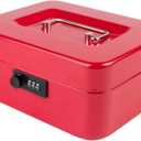 KYODOLED Medium Cash Box with Combination Lock Safe Metal Money Box with Money Tray for Security Lock Box 7.87"x 6.30"x 3.54" Red Medium