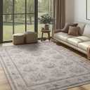 6x9 Washable Non-Slip Area Rug for Living Room, Dining Room, Bedroom Home Office-Floral Vintage Farmhouse Non-Shedding Distressed Low Pile Area Rug (Beige,6x9)