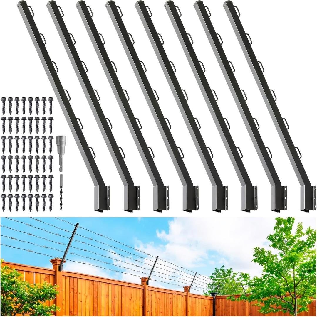 8-Pack Angle 25° Fence Post Extender, 40" Fence Barbed Wire Extend Arm，for Outdoor Fences to Increase Height, Protect Privacy and Pets Jumping Off (8, 40in-25°Angles - Wood Post)