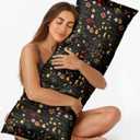 Miss Adola Silk Body Pillow Cover with Zipper - 20x54 Inch Silk Long Pillow Case for Women Ladies Adults Soft Bed Decorative Cute Boho Large Body Pillowcase Sham for Hair and Skin, Black Grow Flower