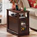WLIVE Farmhouse End Table with Charging Station, Narrow Side Table with Storage, Small Nightstand with USB Ports and Outlets Bedside Cabine for Bedroom, Living Room,Espresso