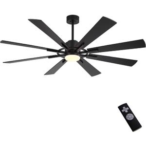 WINGBO 60" DC Ceiling Fan with Lights and 3 Downrods, Matte Black Ceiling Fan, 8 Plywood Blades, 6-Speed Reversible DC Motor, Large Ceiling Fans for Kitchen Bedroom Living Room