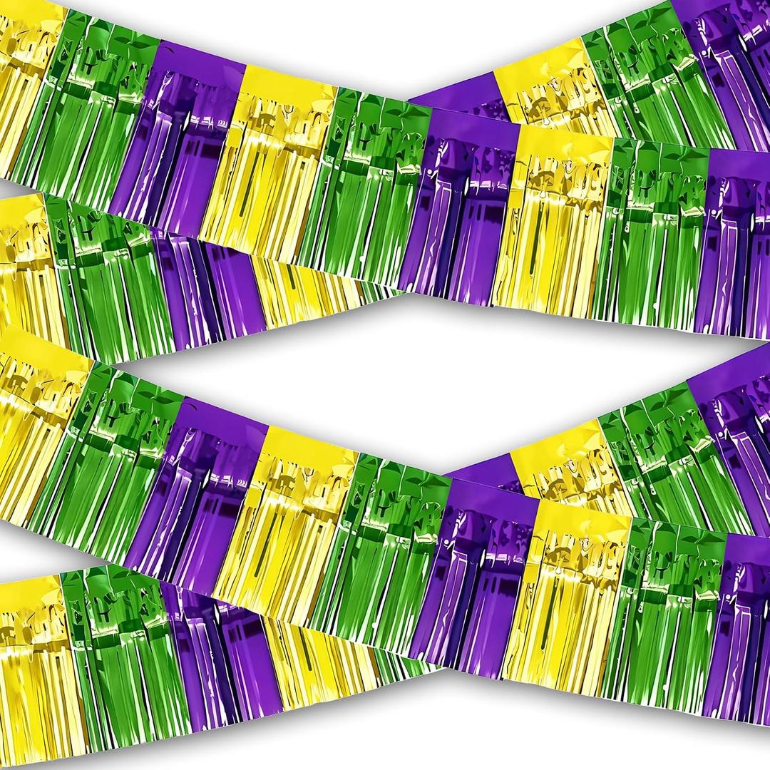 5 x OHOME Mardi Gras Decorations - 2 Pack Gold Green Purple Streamers | Mardi Gras Party Favors Supplies Decor Indoor Outdoor - Masquerade Birthday Party Float Garlands Photo Booth Banner Backdrop,10 FT