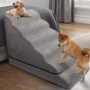 Soft Dog Stairs & Steps for High Beds 30 Inches Tall for Small Dogs, LitaiL Pet Stairs/Steps for Beds for Large Dogs 30 Inches High, Non-Slip Dog Ramps for Small Pet, for Older Cats Injured (33 H 6-tier Gray)