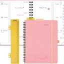 POPRUN 2026 Planner (Jan.-Dec.), Medium-6.75" x 8.75", Horizontal Weekly Notebook, 12-Month Calendar Book with Monthly Tabs, Spiral Soft Cover, Inner Pocket, 100 GSM - Soft Pink