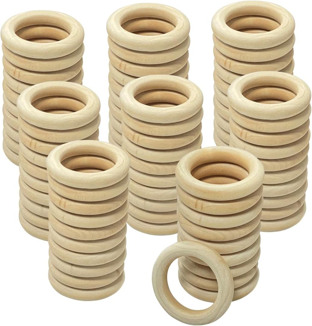 80 Pieces 2.9 Inch Unfinished Wooden Rings for Crafts Natural Solid Wood Circle for Macrame Handmade Project (Inner 1.9 inch)