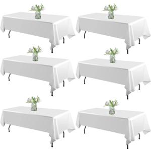 WIGENIUS 6 Pack White Table Cloth Rectangle Tablecloths 60X102 Inch,Polyester Table Cloth for 6 Foot Rectangle Tables,Wrinkle Resistant Washable Fabric Table Covers for Party,Wedding Banquet
