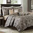 Madison Park Traditional Damask Jacquard Paisley Black Queen Quilt Set, 6pc, Full/Queen