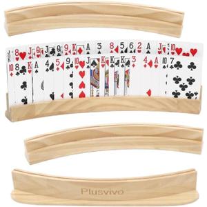Set of 4 Curved Playing Cards Holders for Seniors Adults - Soild Wood Cards Holders for Playing Cards 13 x 1.9 x 2.4 Inch for Bridge Canasta Strategy Foot and Hand