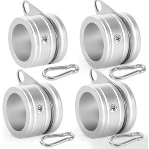 Flag Pole Rings, Aluminum Alloy Flag Pole Clips Swivels 360 Rotating Anti Wrap Mounting Ring with Carabiner, Flag Pole Kit Parts, 1 Inch -Pack of 4, Silver
