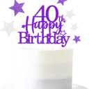 3 x Glittery 40th Happy Birthday Cake Topper with Star,Personalised 40 Birthday Cake Toppers Party Decorations Party Supplies for Men Women Purple Silver