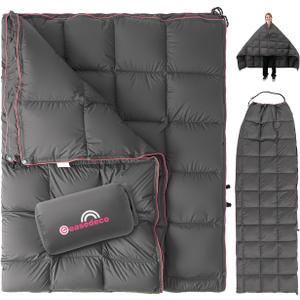 Down Camping Blanket - Dark Grey, 1lb 6oz / 77 * 52' Lightweight Packable Warm Puffy Travel Quilt with Footbox, Waterproof Outdoor Blankets for Hiking, Travel, Hammock & Stadium Down Quilt