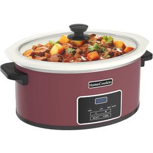 HOMECOOKIN 8-Quart Programmable Slow Cooker with Timer Keep Warm - Small Kitchen Appliance for Family Dinners - Serves 6+ People (Red Shell + White Ceramic Liner)