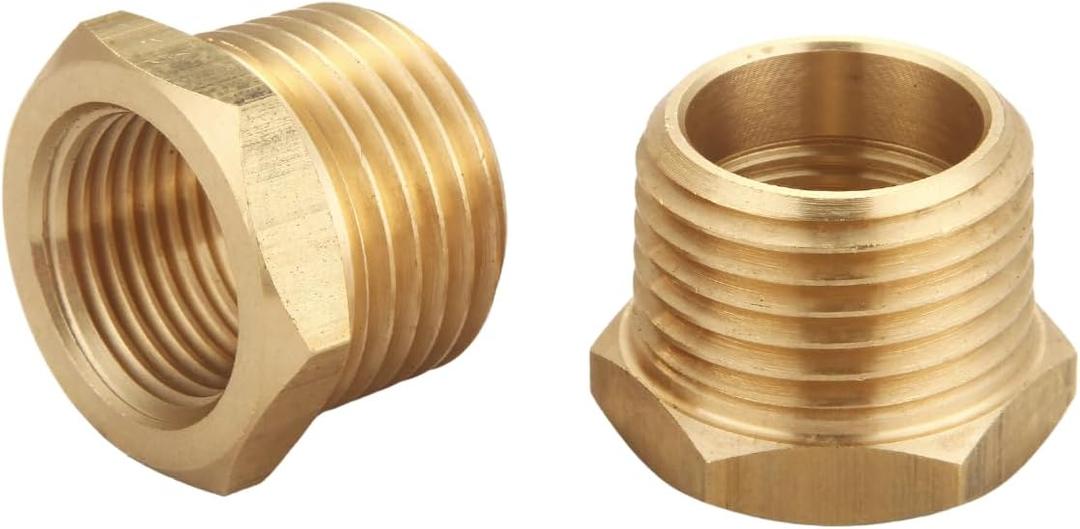 3/4 Inch NPT Male x 1/2 Inch NPT Female Brass Reducer Hex Bushing, Thread 1" OD to 0.75" ID, (2 Piece)