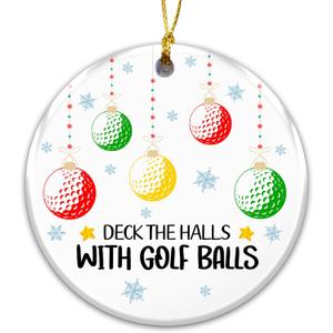 2 x Golf Ornament 2025  White Elephant Gift for Golfers, Deck The Halls with Golf Balls Ceramic Ornament  Holiday Tree Decoration for Golfers, Gag Gift & Stocking Stuffer