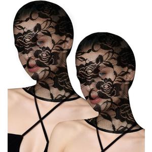 Womens Lace Mask Full Face Mask Masquerade Party Hollow Out See Through Lace Hood (One Size)