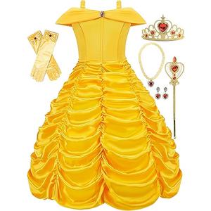 Funna Princess Costume Layered Dress Off Shoulder for Girls Dress Up with Accessories Yellow, 2-3T