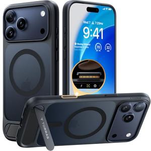 TORRAS Strong Magnetic & Seamless Stand for iPhone 17 Pro Case, Fit for MagSafe, Military Grade Drop Protection, Sturdy Adjustable Kickstand Slim for iPhone 17 Pro Case Translucent Matte Black