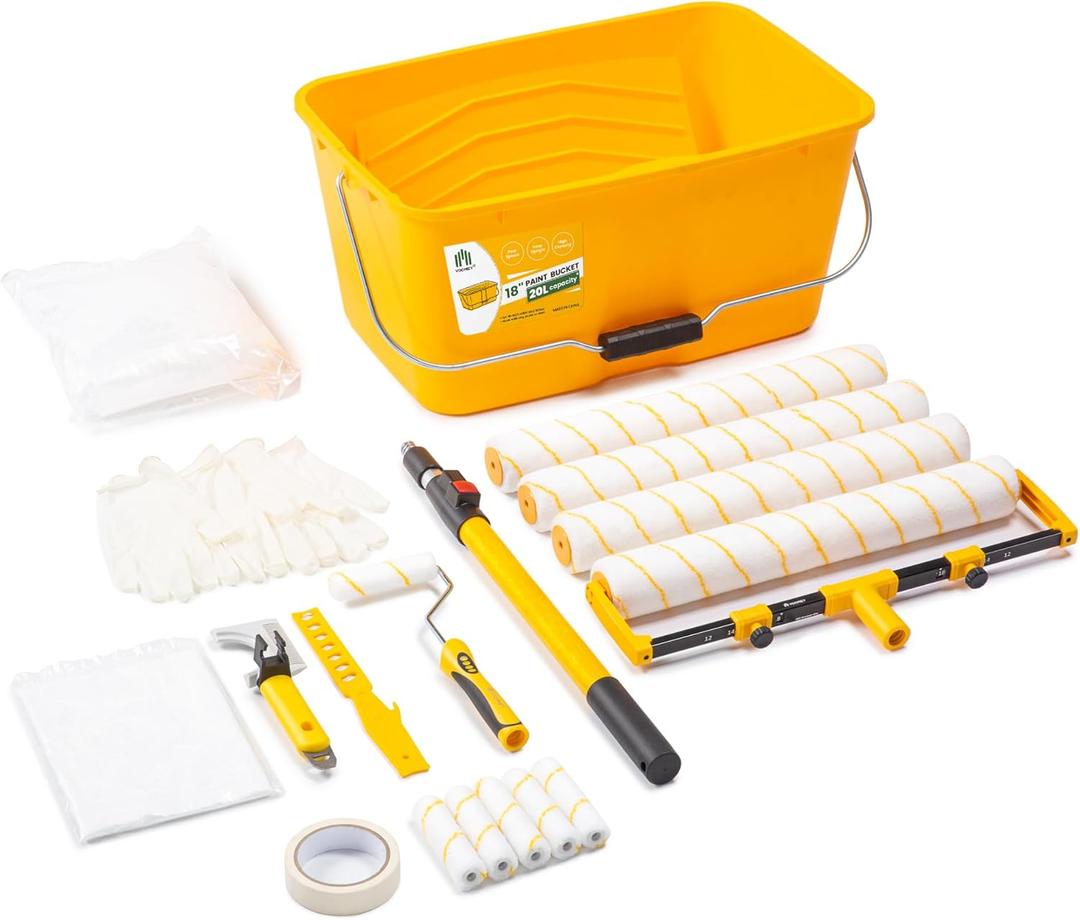 VOOMEY 23PC 18 Inch Paint Roller Kit,18" Paint Bucket, Small Paint Roller Set,Microfiber Paint Roller Covers,Paint Roller Extension Pole,Makes Working on Your Large Painting Projects Easy and Fast