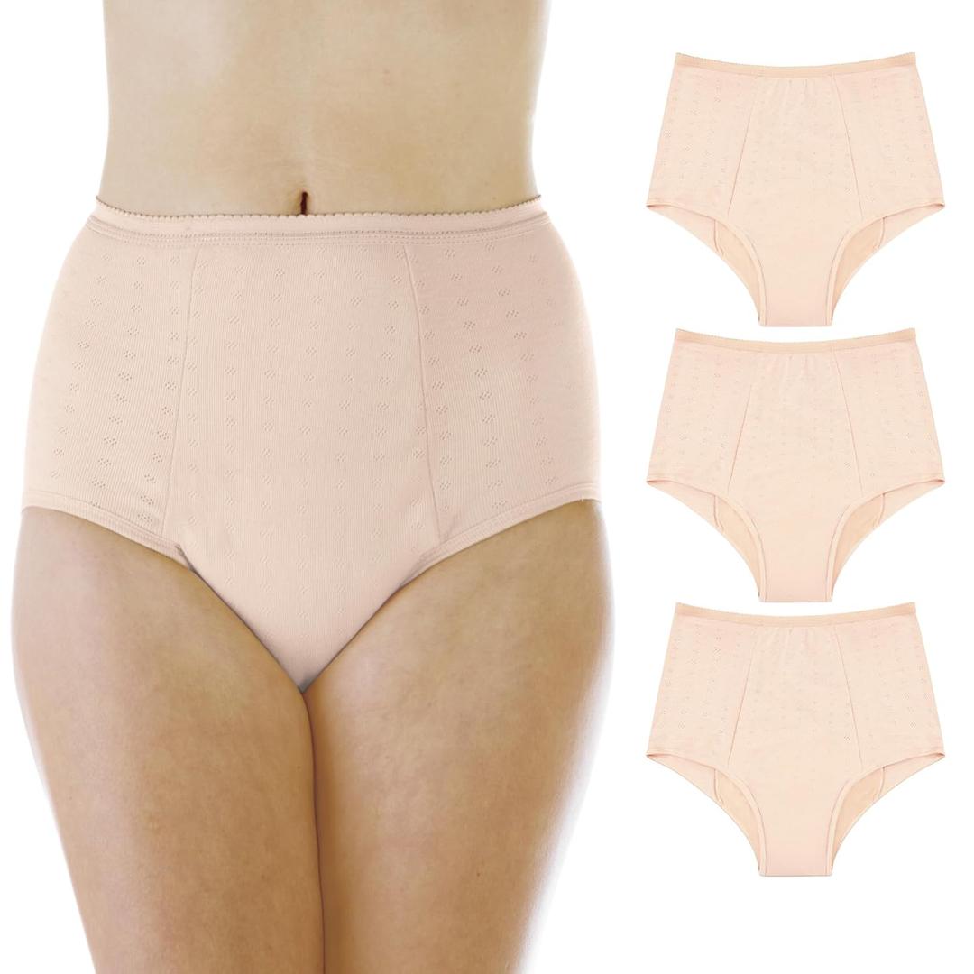 Wearever Women's Incontinence Underwear for Bladder Control with Super Absorbency - Reusable & Washable Leak Proof Underwear for Women 300 ml - (Pack of 3) (Beige) (1X) (Fits Hip 43-44")