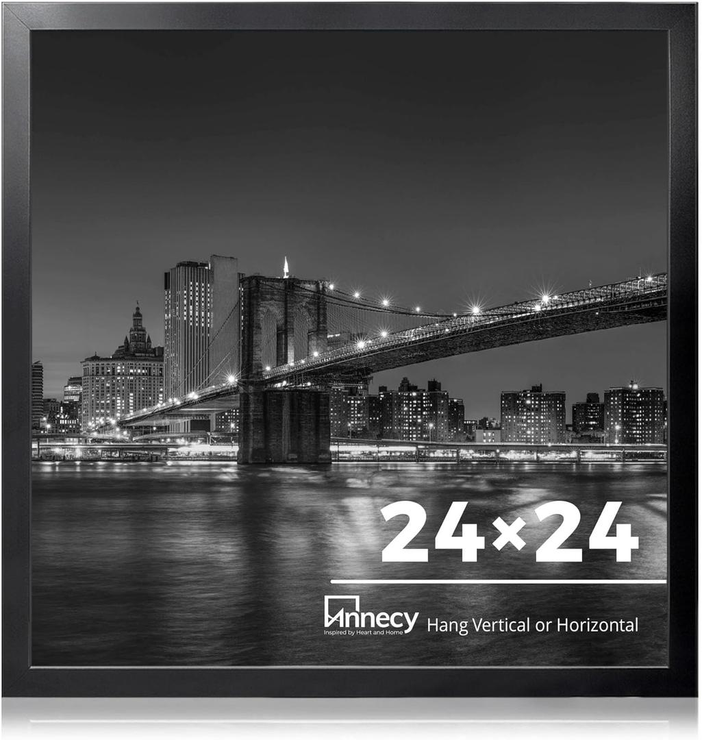 Annecy 24x24 Picture Frame Black1 Pack, 24 x 24 Picture Frame for Wall Decoration, Classic Black Minimalist Style Suitable for Decorating Houses, Offices, Hotels