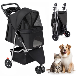 3 Wheel Dogs Stroller for Small to Medium Pets, Foldable Design
Includes Storage Basket and Cup Holders, Lightweight and Durable, Ideal for Dogs and Cats, Black