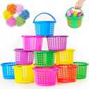 12 Pack Easter Baskets for Kids,Plastic Easter Bags with Handles,Easter Egg Basket Filled with Grass for Spring Party Favors Easter Egg Hunt Crafts Supplies Accessories