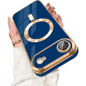 Dinick Designed for iPhone Air Case with Magnetic [Built-in Camera Cover] Compatible with MagSafe Soft TPU Glitter Cover Anti-Scratch Protective Slim for iPhone Air Case Blue and Gold