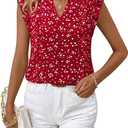 Timeson Women's Tops Dressy Casual Sleeveless Business Work Blouses Chiffon Office Tanks, Medium, Spotted Red 