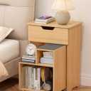 Night Stand with Drawer Modern Small Nightstand with Rolling Open Storage Shelf with Lockable Wheels Accent Side Table Sofa Couch Mid Century Bedside Tables for Bedroom Living Room Dorm Small Spaces