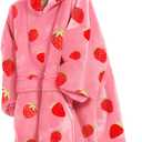 KFUBUO Wearable Blanket Hoodie for Adults Sherpa All Patterns Oversized Sweatshirt Blanket with Pockets Cute Birthday Gifts for Sister Strawberry