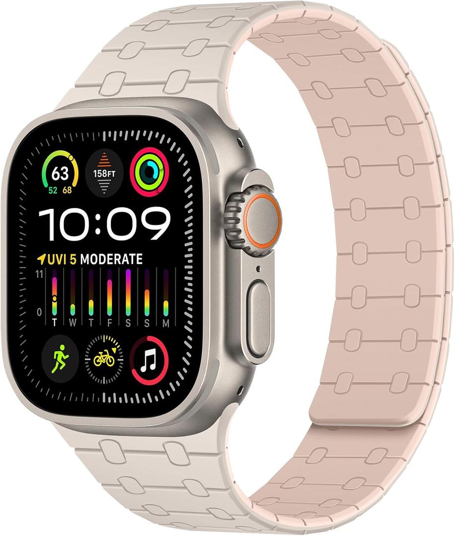 Amizee Magnetic Bands Compatible with Apple Watch Band 49/46/45/44/42/41/40/38mm Women Men, Sport Silicone Strap for iWatch Ultra 3/2/1 Series 11 10 9 8 7 6 5 4 SE3/2/1 (49/46/45/44/42, Star Pink)