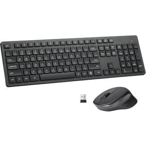 Wireless Keyboard and Mouse Combo, Quiet and Soft 2.4G Full Size Computer Keyboard and Ergonomic Wireless Mouse for Windows, Mac Desktop/Laptop/PC/PS, Black