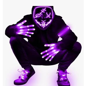 4 Set Halloween LED Mask Light Up Gloves Shoelaces Armbands Light Up Scary Mask Halloween Costume Cosplay Party for Adult Purple