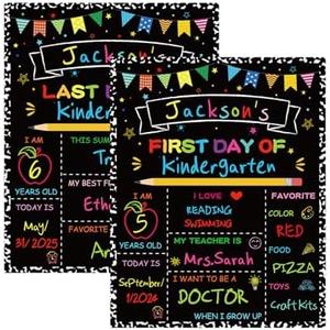 YQUQWN First Day and Last Day of Board First Day of School Sign Double Sided Back to School Board with Marble Border Kindergarten Preschool 1st Grade Supplies Chalkboard for Kids Boys Girls,Set of 2