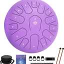 Rain Drum for Outside Garden,Steel Tongue Drum 12 Inches 15 Notes Musical Instruments, Handpan Drum Percussion Instrument, with Soft Bag, Music Book, 2 Mallets, for Meditation or Yoga (Purple)