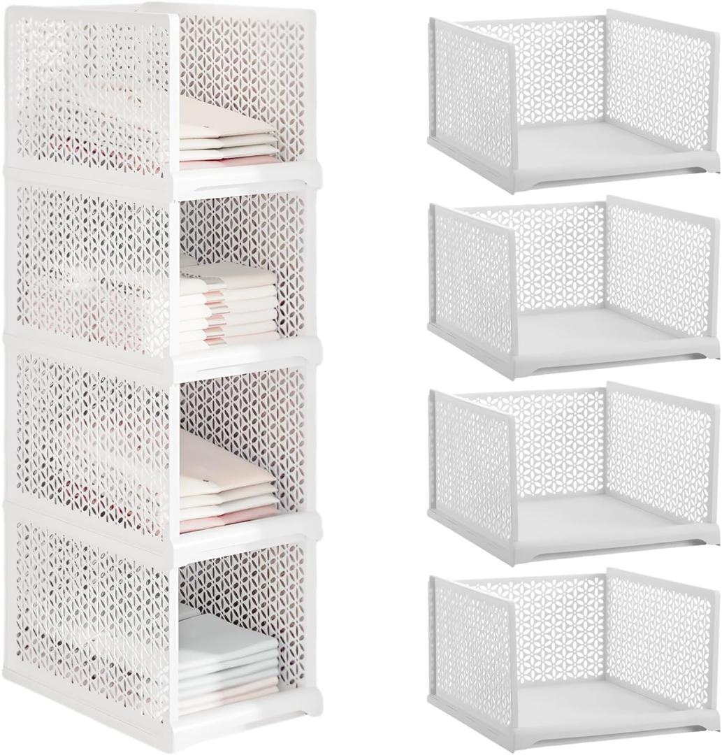 Wanheart Stackable PP Material Drawer Boxes for Wardrobe Storage  Foldable Wardrobe Storage, Suitable for Bedrooms  White 4-Piece Set (Small, tall model)