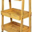 3-Tier Wooden Rolling Cart- Wooden Utility Cart wit Wheels- Utility Rolling Cart-Storage Trolley Organizer- Rolling Kitchen Serving Cart for Office,Kitchen, Kids' Room (Retro Yellow)