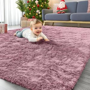 OLANLY Area Rugs for Living Room Bedroom, Machine Washable 4x5.9 ft Soft Fluffy Shaggy Bedside Rug, Indoor Floor Carpet for Kids Girls and Boys, Dorms, Nursery Rooms, Home Decor Aesthetic, Blush