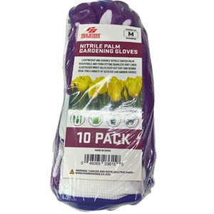 RED STEER GLOVE COMPANY, NITRILE PALM GARDENING GLOVES,PACK OF 10, (White& Purple)