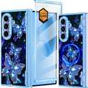 for Galaxy Z Fold 7 Case,[Compatible with MagSafe][Glow in The Dark][Front Screen Protector][Stand][Hinge Protection],Slim Fit for Women Girls for Samsung Galaxy Z Fold 7,Blue