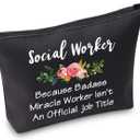 TSOTMO Social Work Appreciation Gift Social Worker Graduation Gift for Woman Because Badass Miracle Worker Isn't An Official Job Title Makeup Bag (Social Worker BLK)