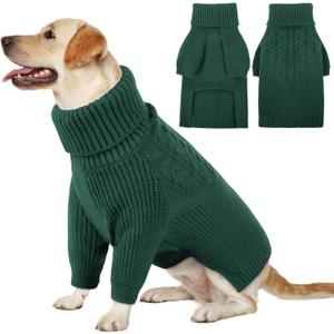 Queenmore XXL Dog Sweater, Dog Sweaters for Large Dogs Girl or Boy, Dog Christmas Sweaters XXL, Winter Big Dog Sweatshirt Knitwear, Pet Chunky Warm Coat for Small Medium Size Dogs, Green XXL