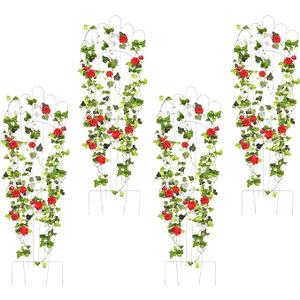 Metal Trapezoidal Garden Trellis for Indoor Plants, Patio Trellis for Climbing Plants Outdoor, 60-inch Sturdy Removable Plant Stand for Roses, Vegetables, and Flowers in Garden, 4 Pack-White